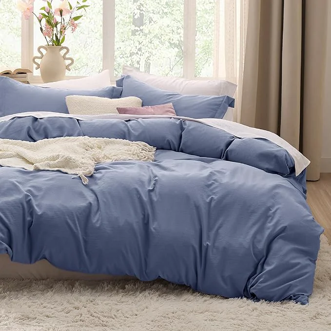 Efficient Bedsure Slate Blue Duvet Cover Full Size - 3 Pieces Prewashed Extra Soft Cotton-Like Polyester Bedding Set Includes 1 Duvet Cover 80x90 Inches with Zipper Closure amp 2 Pillow Shams No Comforter Elite