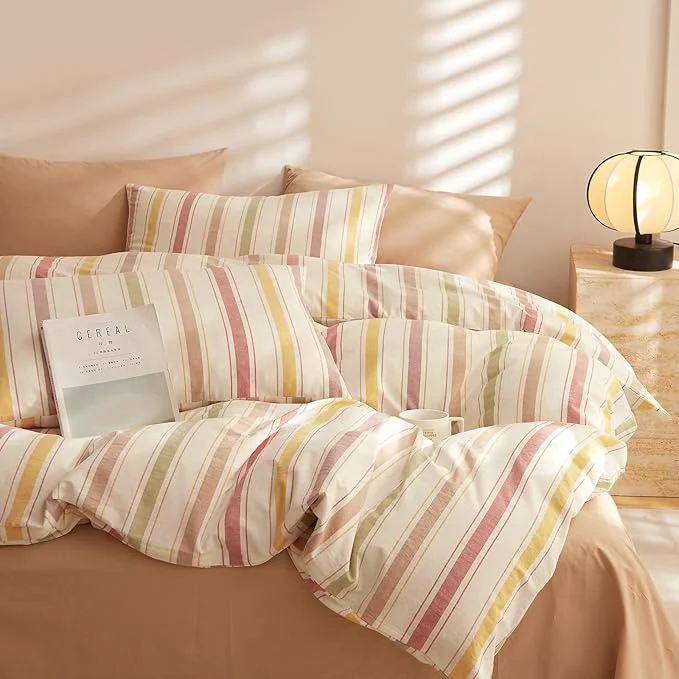 Environmentally Friendly mixinni Vintage Striped Duvet Cover Set Full 3-Piece Washed Cotton Bedding Set - Soft Breathable amp Colorful Marble Stripe Pattern All-Season Comforter Cover with Zipper-Full Size Relaxed