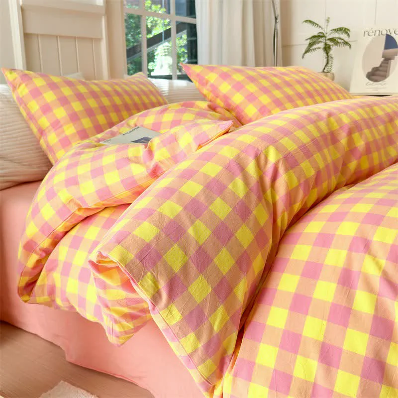 Sophisticated Ownkoti Checkered Pattern Pure Cotton Bedding Set Solid