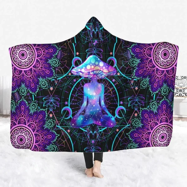 Classic Psychedelic Yoga Mushroom Hooded Blanket Certified