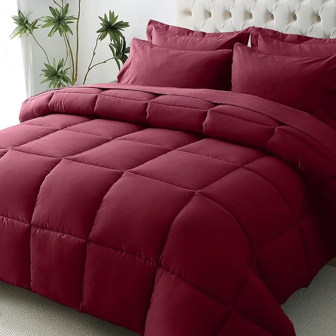 Original Design JOLLYVOGUE Queen Comforter Set Ultra-Soft Bed in a Bag Queen Size 7 Pieces Oeko-TEX Bedding Set with Down Comforter Sheets Pillowcases amp Shams Burgundy Traditional