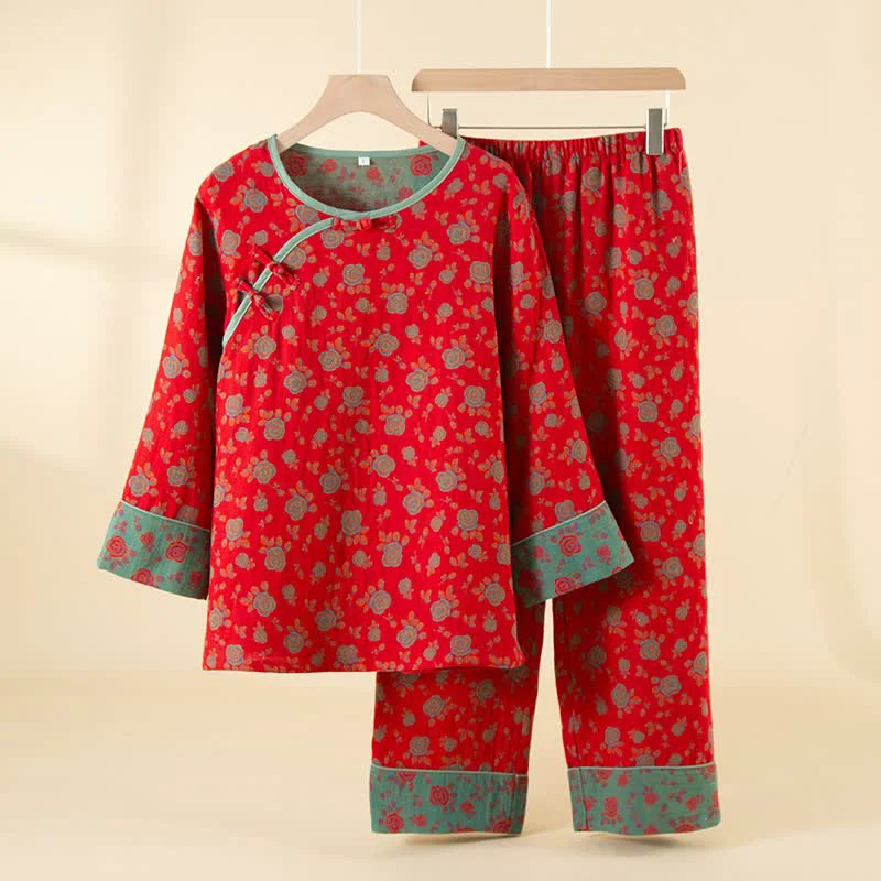 Practical Ownkoti Oriental Vintage Rose Cotton Loungewear Set World-Class