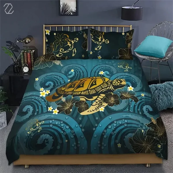 Dependable Hibiscus Floral Turtle Duvet Cover Sustainable