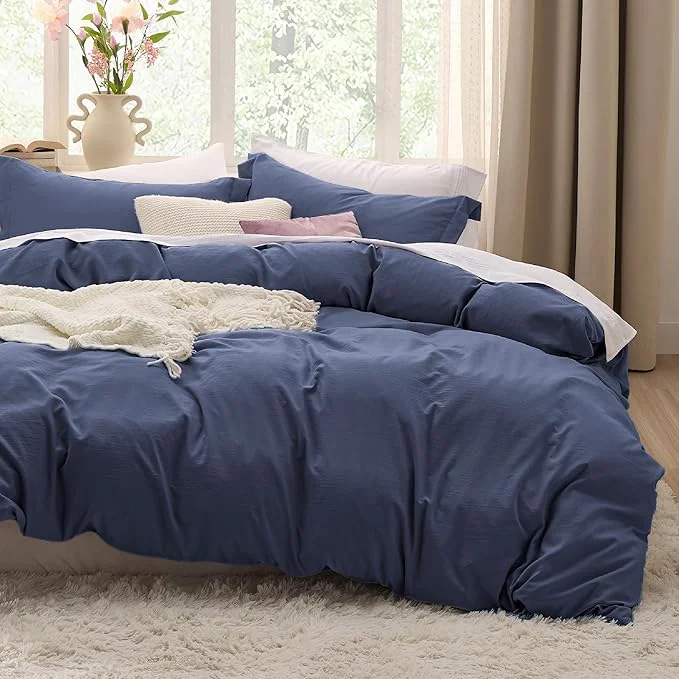 Exceptional Bedsure Navy Blue Duvet Cover King Size - 3 Pieces Prewashed Cotton-Like Polyester Soft Bedding Set Includes 1 Duvet Cover 104x90 Inches with Zipper Closure amp 2 Pillow Shams Comforter Not Included Relaxed