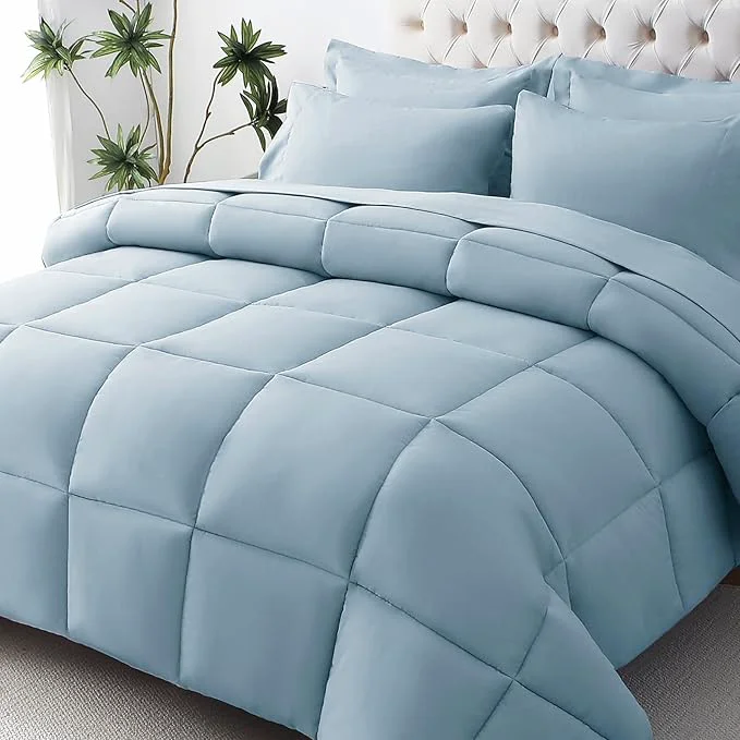 Top-Quality JOLLYVOGUE Queen Comforter Set Ultra-Soft Bed in a Bag Queen Size 7 Pieces Oeko-TEX Bedding Set with Down Comforter Sheets Pillowcases amp Shams Lake Blue Innovative