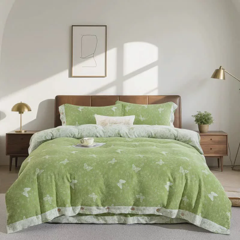 Organic Ownkoti Line Art Butterfly Botanical Cotton Gauze Bedding 4PCS Unique