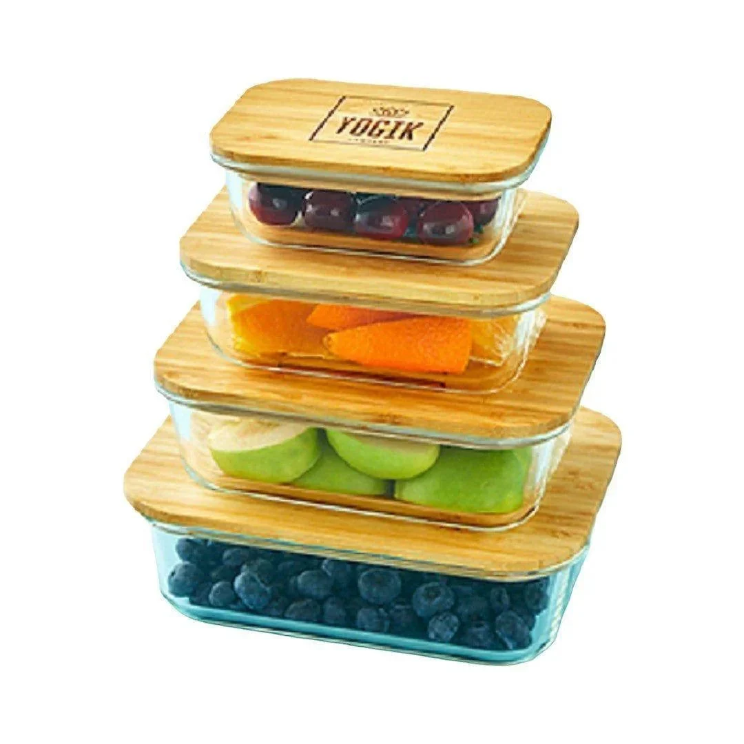 Relaxed Food Storage Containers Set of 4 Glass with Insulated Bamboo Covers Superior