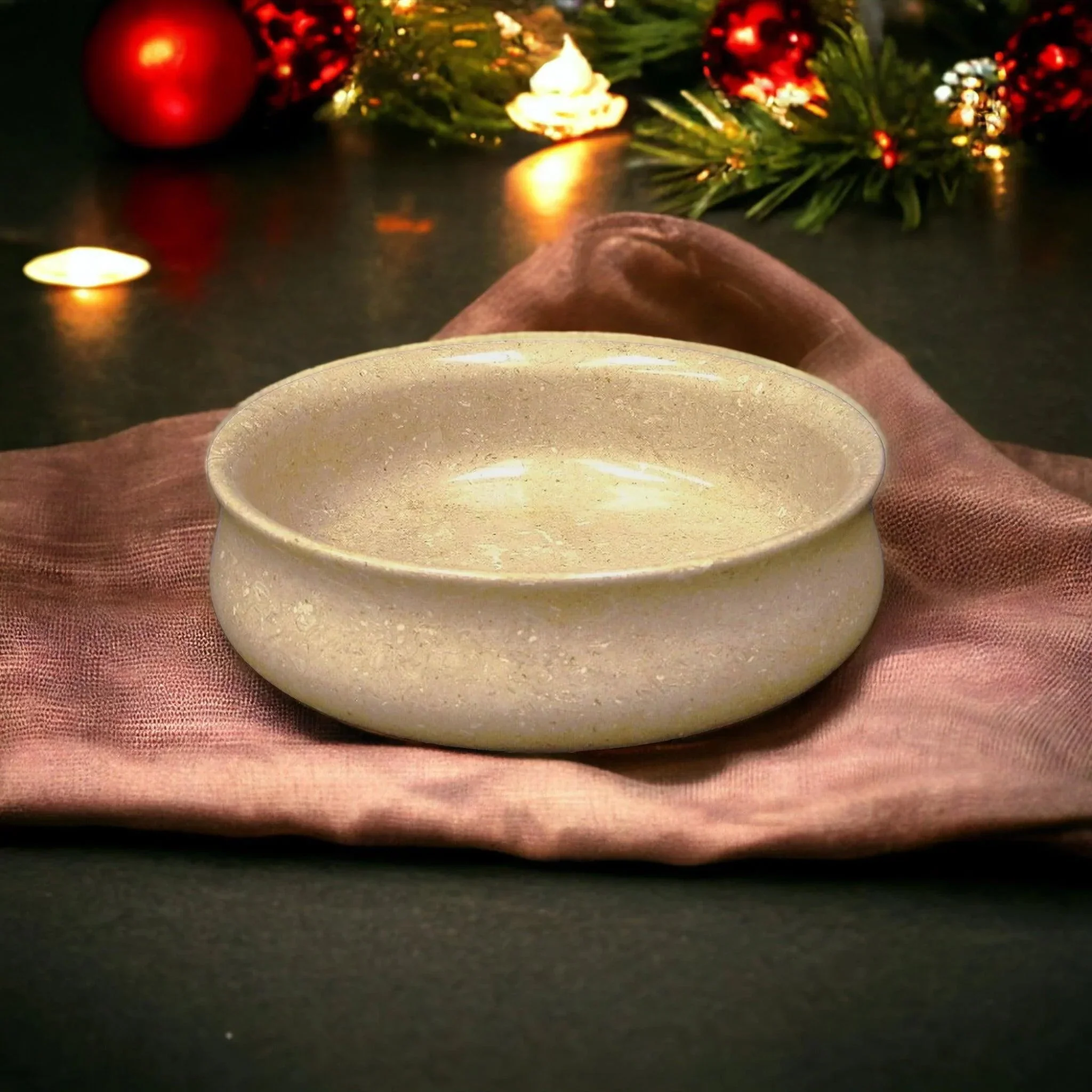 World-Class Decorative Bowl of Sahara Beige Marble Organic