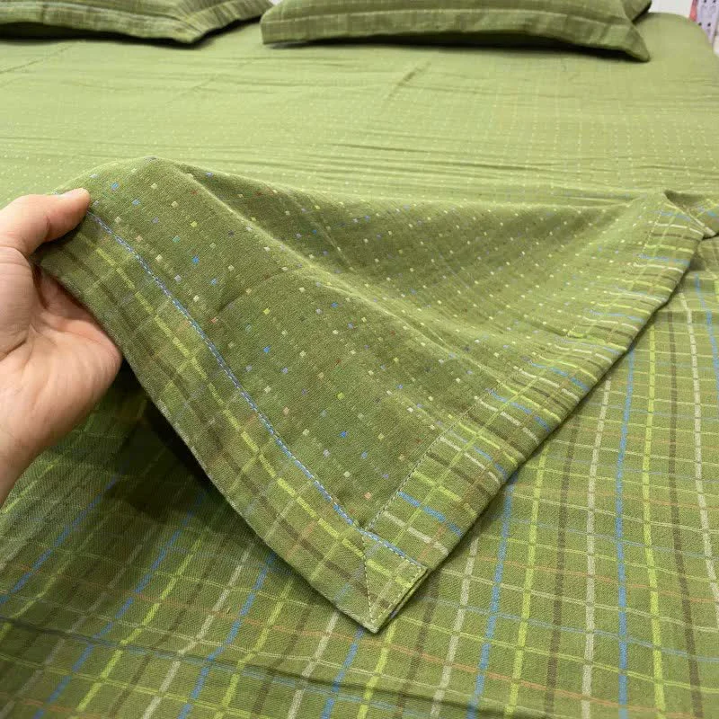 Advanced Ownkoti Green Gingham Cotton Reversible Sheet Bedspread High-Performance