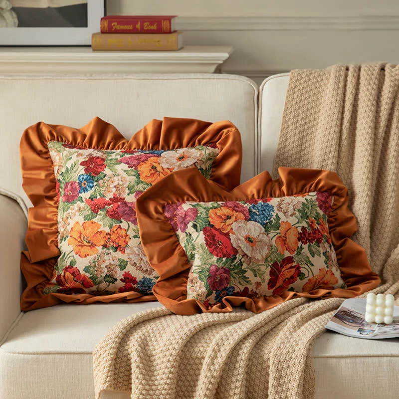 Unique Ownkoti Country Style Floral Ruffled Throw Pillow Original