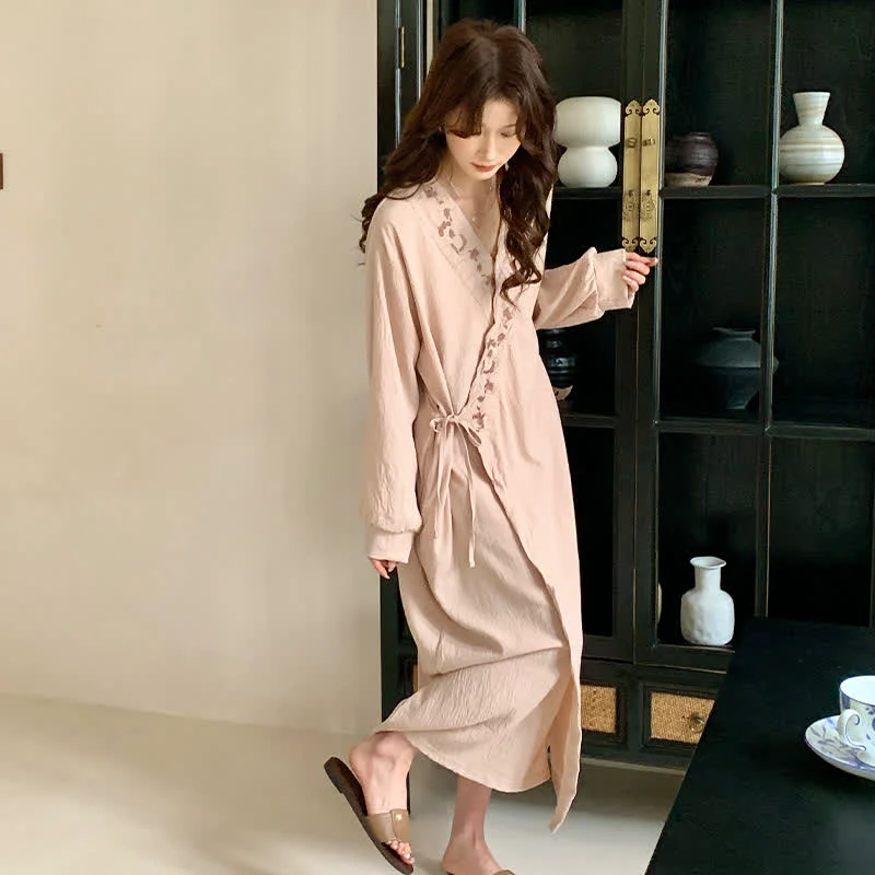 Stylish Ownkoti Relaxed Kimono Style Long SLeeve Nightgown Crafted