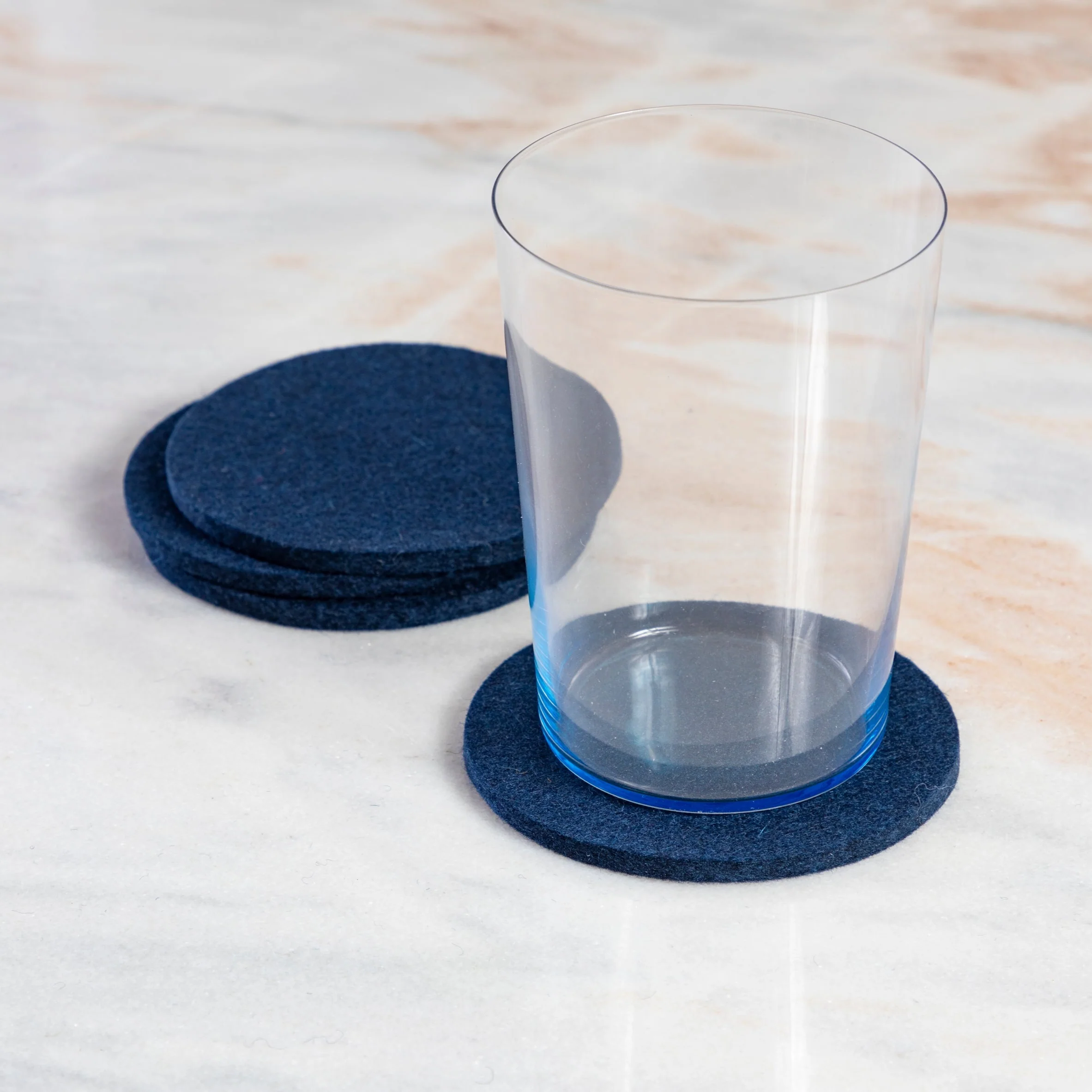 Breathable Round Felt Coaster Set of 4 Marine Minimalist