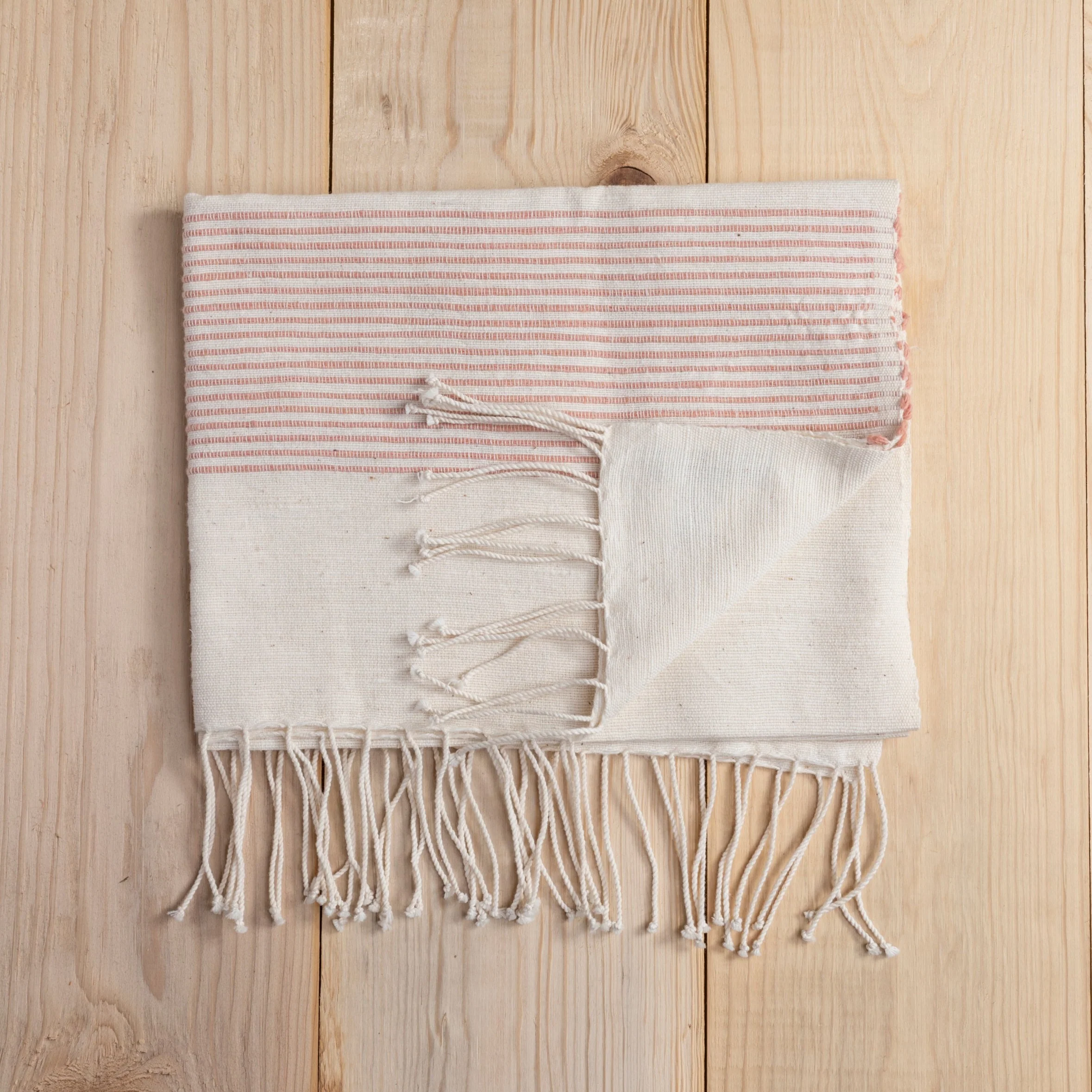 High-End Riviera Striped Cotton Hand Towel Natural with Blush Selected