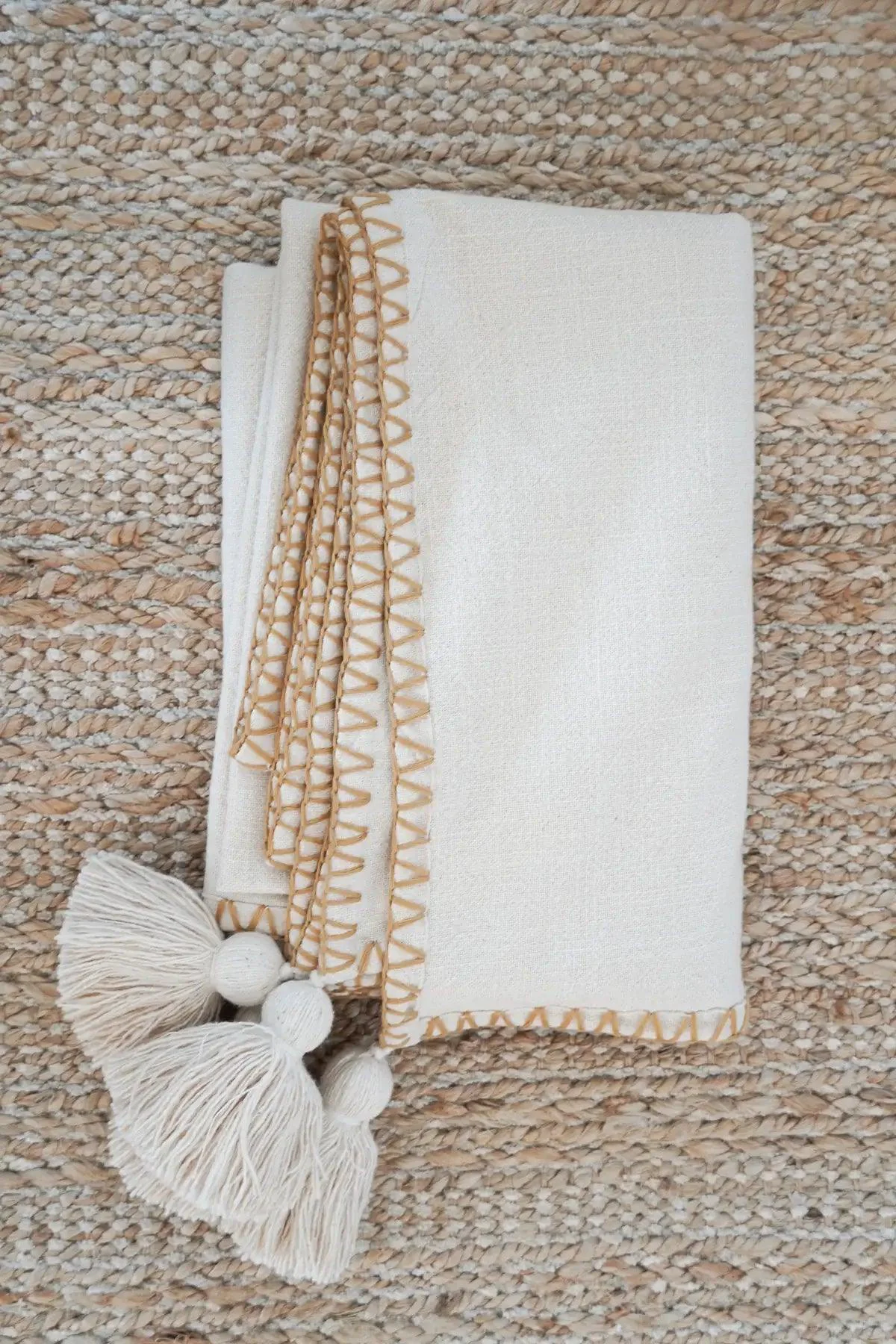 Stylish Blanket Stitch Throw with Tassels First-Class