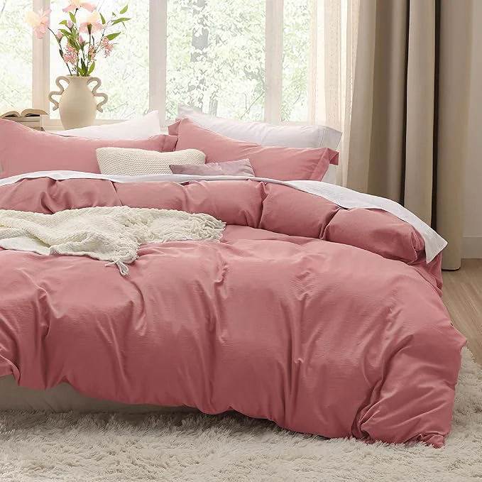 Breathable Bedsure Pink Clay Duvet Cover King Size - 3 Pieces Prewashed Cotton-Like Extra Soft Bedding Set Includes 1 Duvet Cover 104x90 Inches with Zipper Closure amp 2 Pillow Shams Comforter Not Included Unique