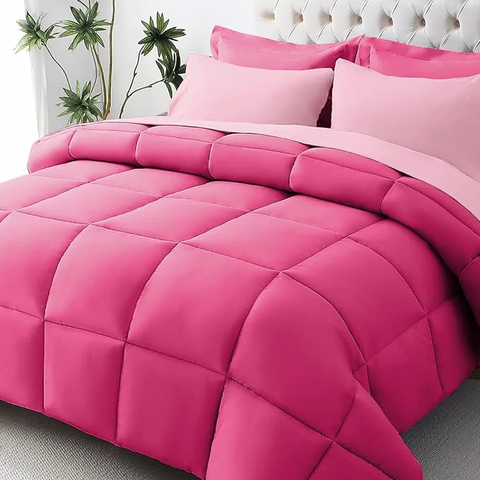 Organic JOLLYVOGUE Twin XL Comforter Set Ultra-Soft Bed in a Bag Twin XL Size 5 Pieces Oeko-TEX Bedding Set with Down Comforter Sheets Pillowcases amp Shams Hot Pink amp Baby Pink Crafted