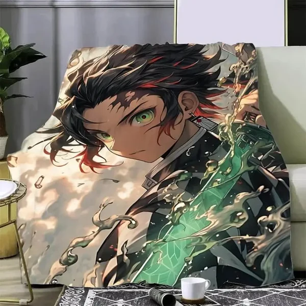 Green Anime Demon Slayer Tanjiro Kamado Throw Blanket Consistent