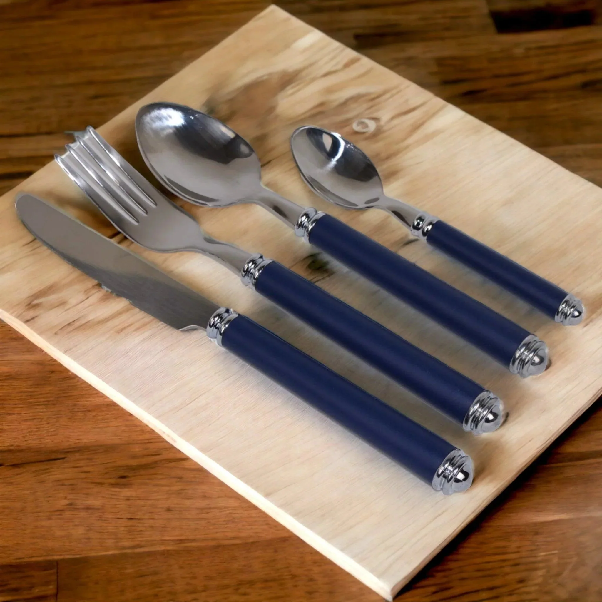 Environmentally Friendly Flatware Set with Blue Handles and Storage Cady Efficient