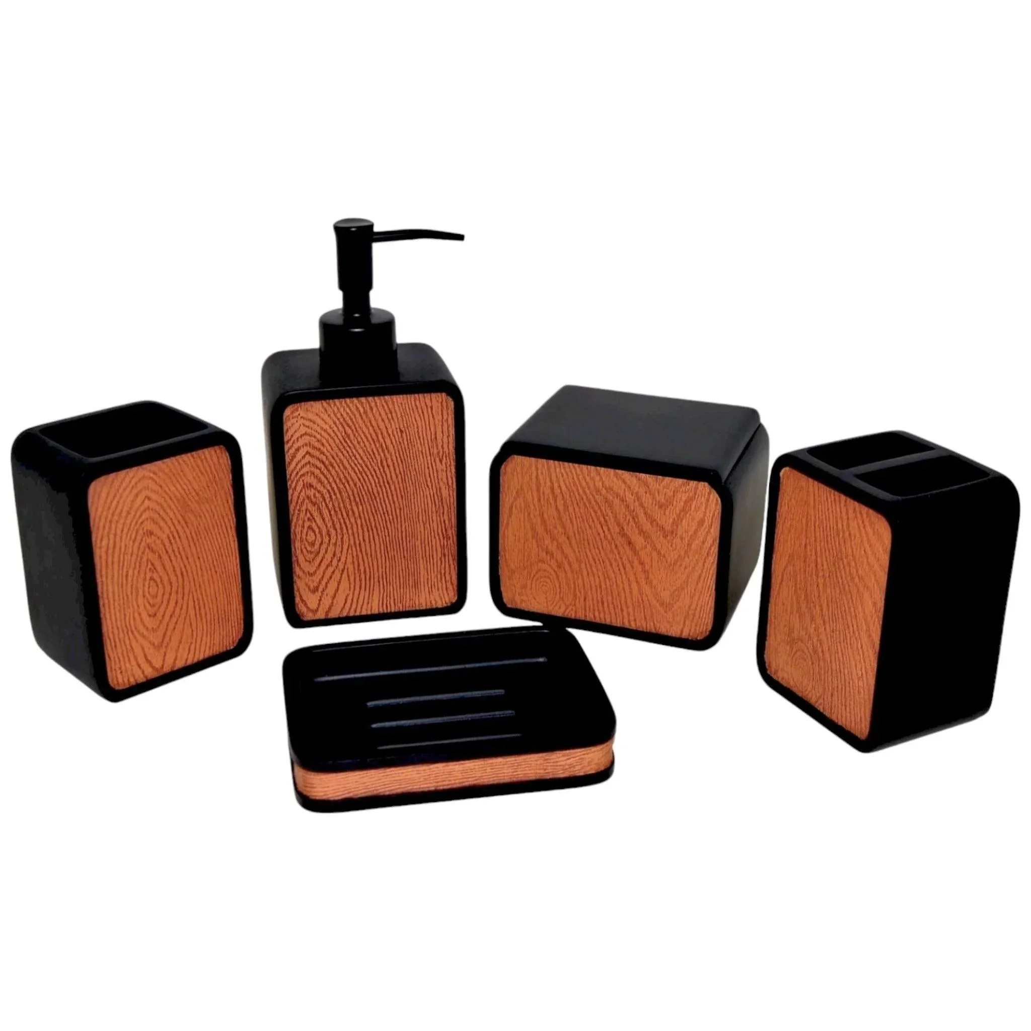 Environmentally Friendly 5-Piece Bathroom Set of Wood Finish Green