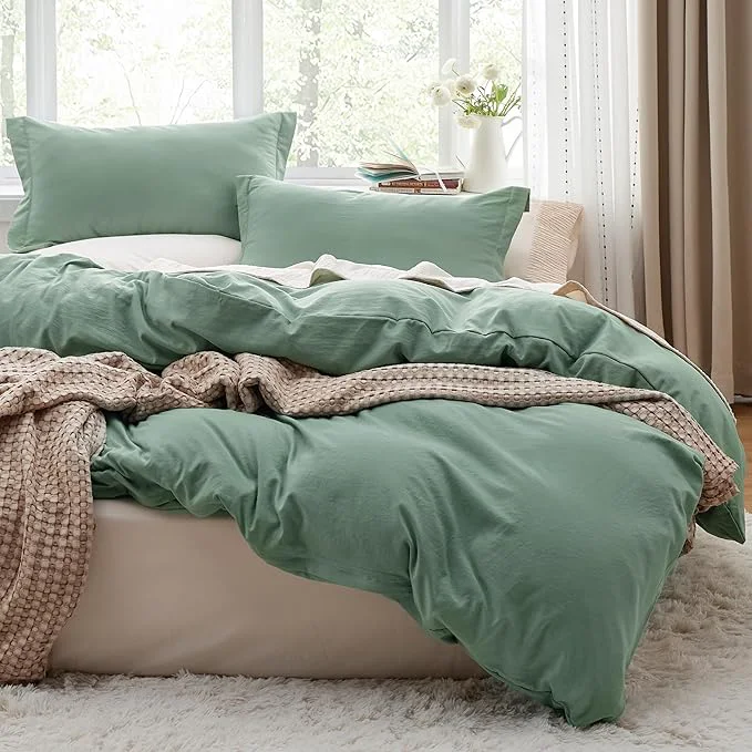 Enhanced Bedsure Sage Green Duvet Cover Full Size - 3 Pieces Prewashed Extra Soft Cotton-Like Polyester Bedding Set Includes 1 Duvet Cover 80x90 Inches with Zipper Closure amp 2 Pillow Shams No Comforter Organic