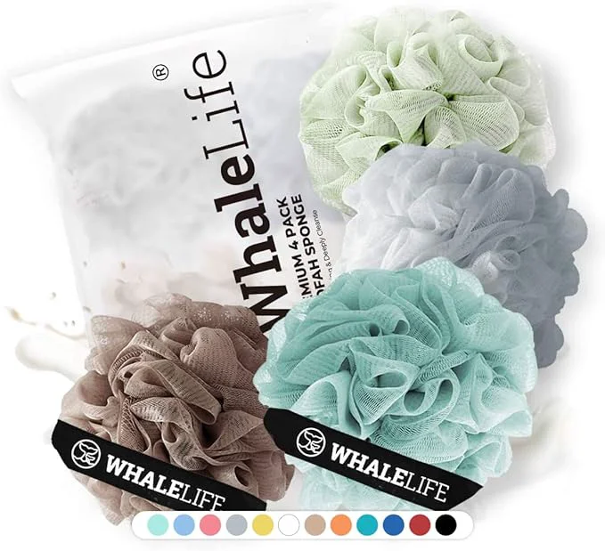 Reusable Loofah Sponge Bath Sponge for Women Men 4 Pack Authentic
