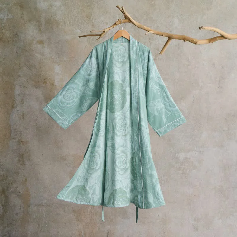 Fashionable Ownkoti Luxurious Peony Pure Cotton Kimono Robe Convenient
