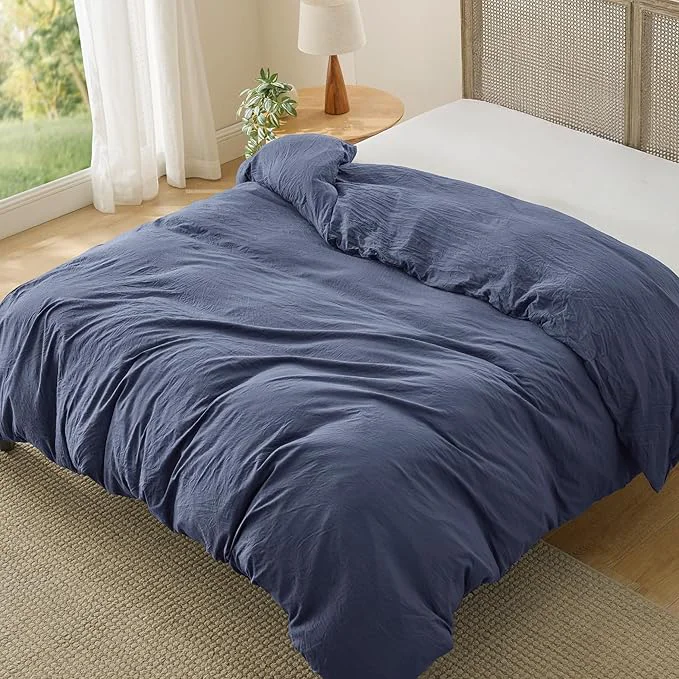 Organic Bedsure Navy Blue Duvet Cover Queen Size Only - Prewashed Cotton-Like Polyester Extra Soft All Season Bedding Includes 1 Duvet Cover 90x90 Inches with Zipper Closure Comforter Not Included Certified