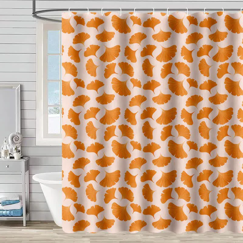 Next-Generation Ownkoti Orange Ginkgo Leaf Print Shower Curtain Specialty
