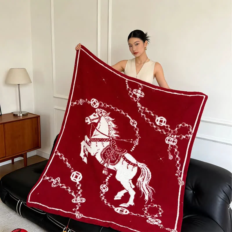 Modern Ownkoti Artistic Galloping Horse Knitted Throw Blanket Secure