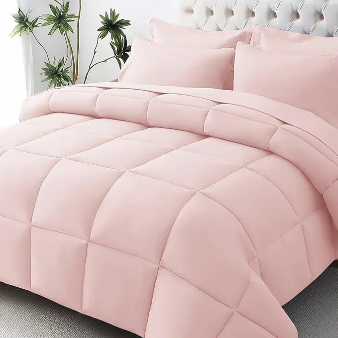 Easy-to-Use JOLLYVOGUE King Comforter Set Ultra-Soft Bed in a Bag King Size 7 Pieces Oeko-TEX Bedding Set with Down Comforter Sheets Pillowcases amp Shams Blush Pink Powerful