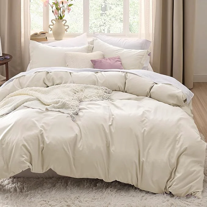 Trendy Bedsure Oat Milk Duvet Cover Twin Twin XL Size - 2 Pieces Prewashed Cotton-Like Polyester Extra Soft Bedding Set Includes 1 Twin Duvet Cover 68x90 In with Zipper Closure amp 1 Pillow Sham No Comforter Artisan