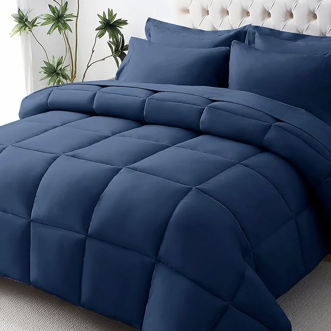 Flexible JOLLYVOGUE Full Comforter Set Ultra-Soft Bed in a Bag Full Size 7 Pieces Oeko-TEX Bedding Set with Down Comforter Sheets Pillowcases amp Shams Navy Versatile