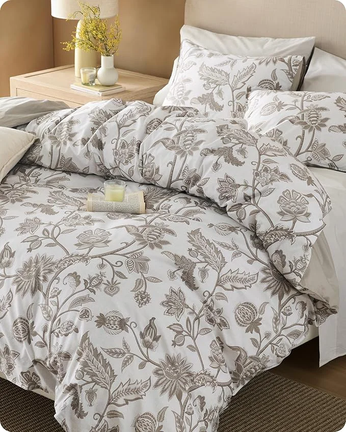 High-End Bedsure Floral Duvet Cover King Size - Cotton Reversible Entwined Vines Pattern Duvet Cover Set 3 Pieces Soft amp Breathable PureWoven Bedding Set with 2 Pillow Shams Linen Vines 104 quot x90 quot Natural