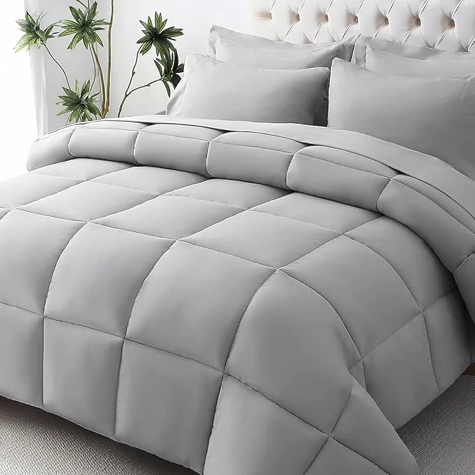 Authentic JOLLYVOGUE Twin Comforter Set Ultra-Soft Bed in a Bag Twin Size 5 Pieces Oeko-TEX Bedding Set with Down Comforter Sheets Pillowcases amp Shams Light Grey Contemporary