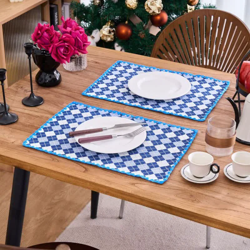 Minimalist Ownkoti Diamond Check Jacquard Fabric Placemat 4PCS Refined