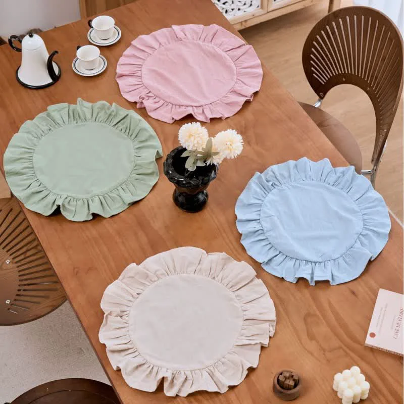 Expertly Made Ownkoti Minimalist Solid Color Ruffled Edge Placemat 4PCS Unique