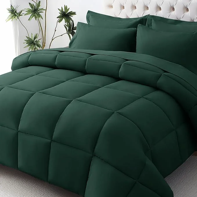 Unique JOLLYVOGUE Queen Comforter Set Ultra-Soft Bed in a Bag Queen Size 7 Pieces Oeko-TEX Bedding Set with Down Comforter Sheets Pillowcases amp Shams Emerald Green Sophisticated