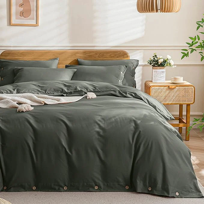 Eco-Friendly JELLYMONI Cotton Duvet Cover Twin XL Size - Gray Comforter Cover with Button Washed Cotton 2PCS Breathable Soft Solid Bedding Set Duvet Cover 66×92in amp 1 Pillowcase NO Comforter Contemporary