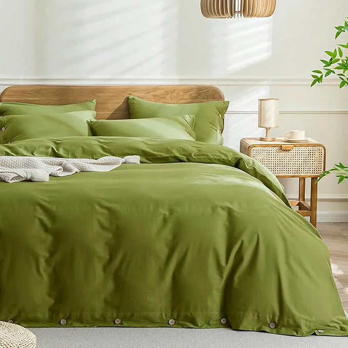 Healthy JELLYMONI Christmas Duvet Cover King Size - Avocado Green Comforter Cover with Button Washed Cotton 3PCS Breathable Soft Solid Bedding Set Duvet Cover 104×90in amp 2 Pillowcases NO Comforter First-Class