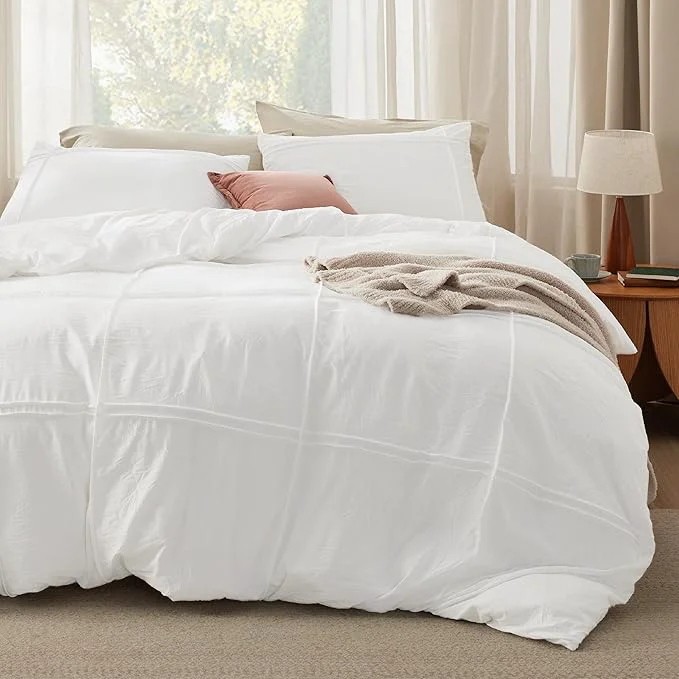 Original Design Bedsure Grid Boho Duvet Cover Queen Size - Shabby Chic Tufted Boho Bedding Set 3 Pieces Shabby Chic Home Bedding for All Seasons Includes 1 Queen Duvet Cover amp 2 Pillowcases White 90 quot x 90 quot Lightweight
