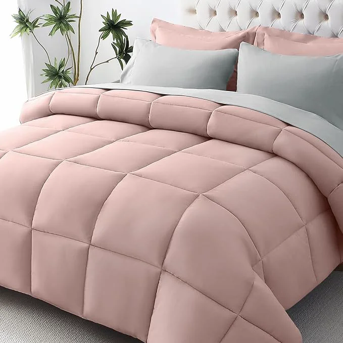 Reusable JOLLYVOGUE Queen Comforter Set Ultra-Soft Bed in a Bag Queen Size 7 Pieces Oeko-TEX Bedding Set with Down Comforter Sheets Pillowcases amp Shams Pink amp Light Grey Trusted