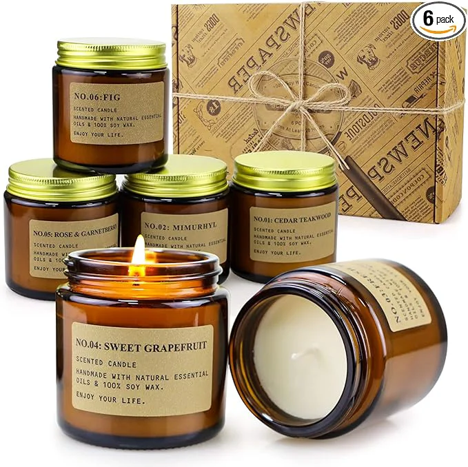 Selected 6 Pack Candles for Home Scented Aromatherapy Candle Gift Set for Women Soy Wax Efficient