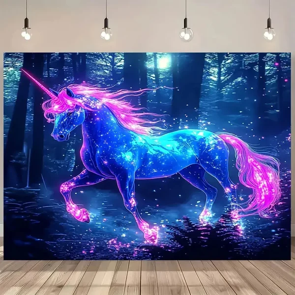 Powerful Neon Unicorn Tapestry Traditional