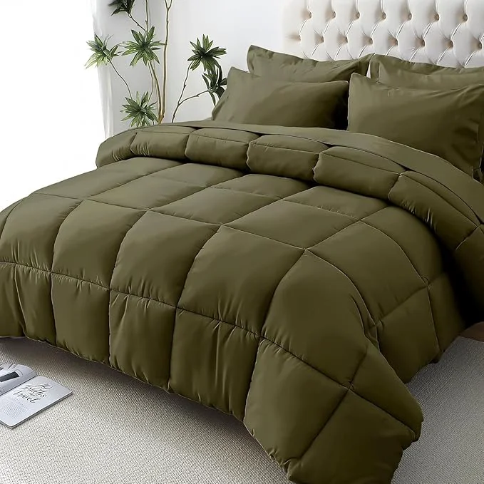Consistent JOLLYVOGUE Full Comforter Set Ultra-Soft Bed in a Bag Full Size 7 Pieces Oeko-TEX Bedding Set with Down Comforter Sheets Pillowcases amp Shams Olive Green Premium