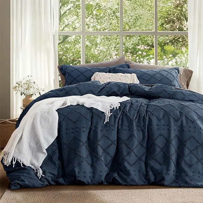 Exclusive Bedsure Boho Duvet Cover Full Size - Navy Breathable amp Soft Boho Bedding Machine Washable Comforter Cover for All Seasons Includes 1 Duvet Cover 80 quot x90 quot with 2 Pillow Shams amp Zipper Closure Pure
