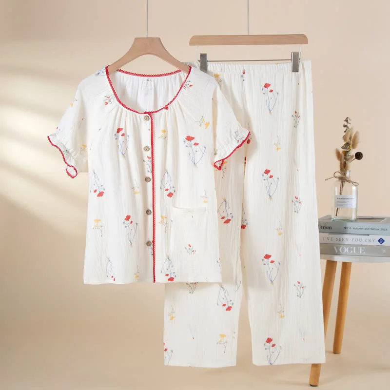 Optimized Ownkoti Country Floral Cotton Gauze Pajama Set Reusable