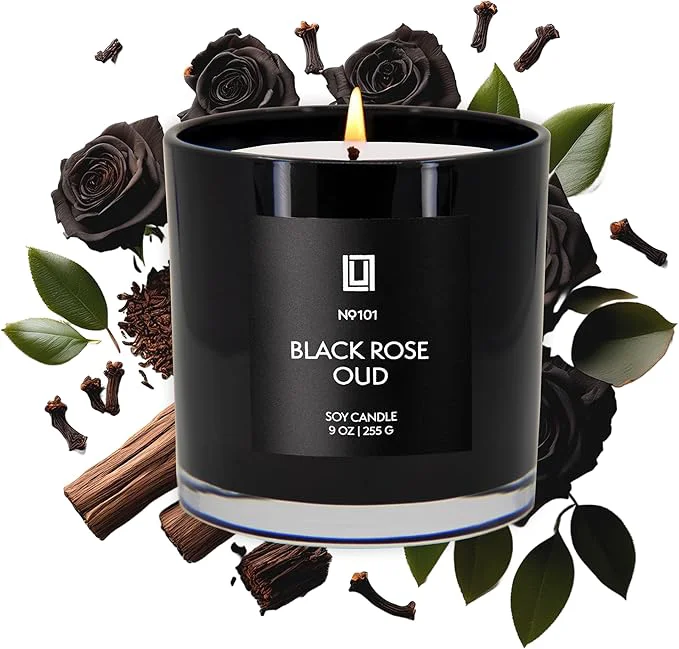 Elite Lulu Candles Black Rose Oud Smells Floral and Smokey Luxury Scented Soy Flexible