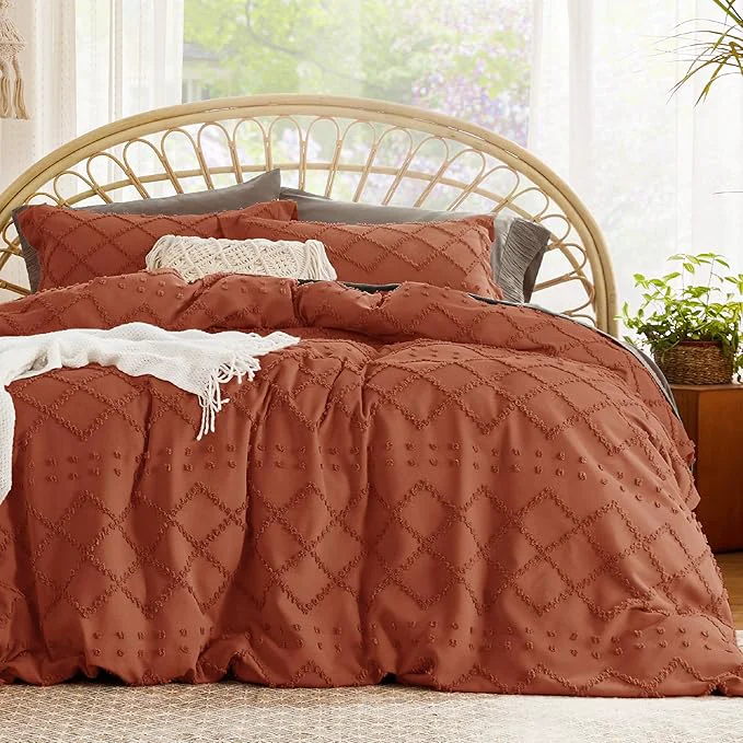 Verified Bedsure Boho Duvet Cover King Size - Terracotta Breathable amp Soft Boho Bedding Machine Washable Comforter Cover for All Seasons Includes 1 Duvet Cover 104 quot x90 quot with 2 Pillow Shams amp Zipper Closure Traditional