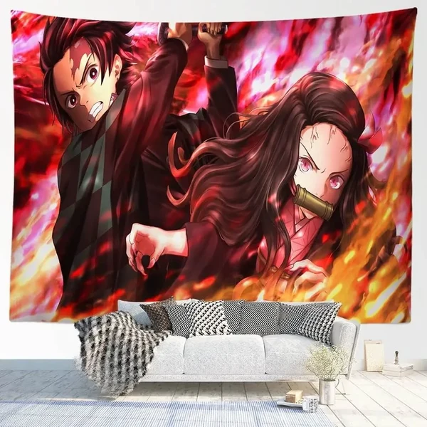 Outstanding Tanjiro amp Nezuko Demon Slayer Wall Tapestry Elite