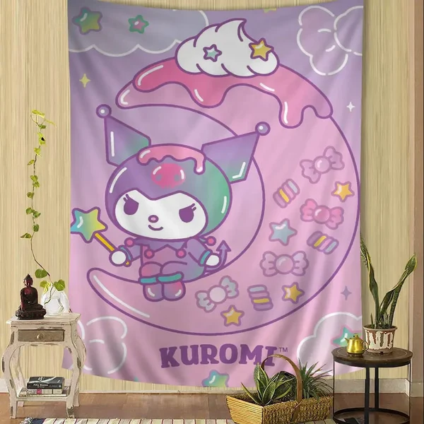 Crafted Kuromi Cartoon Wall Tapestry Eco-Friendly